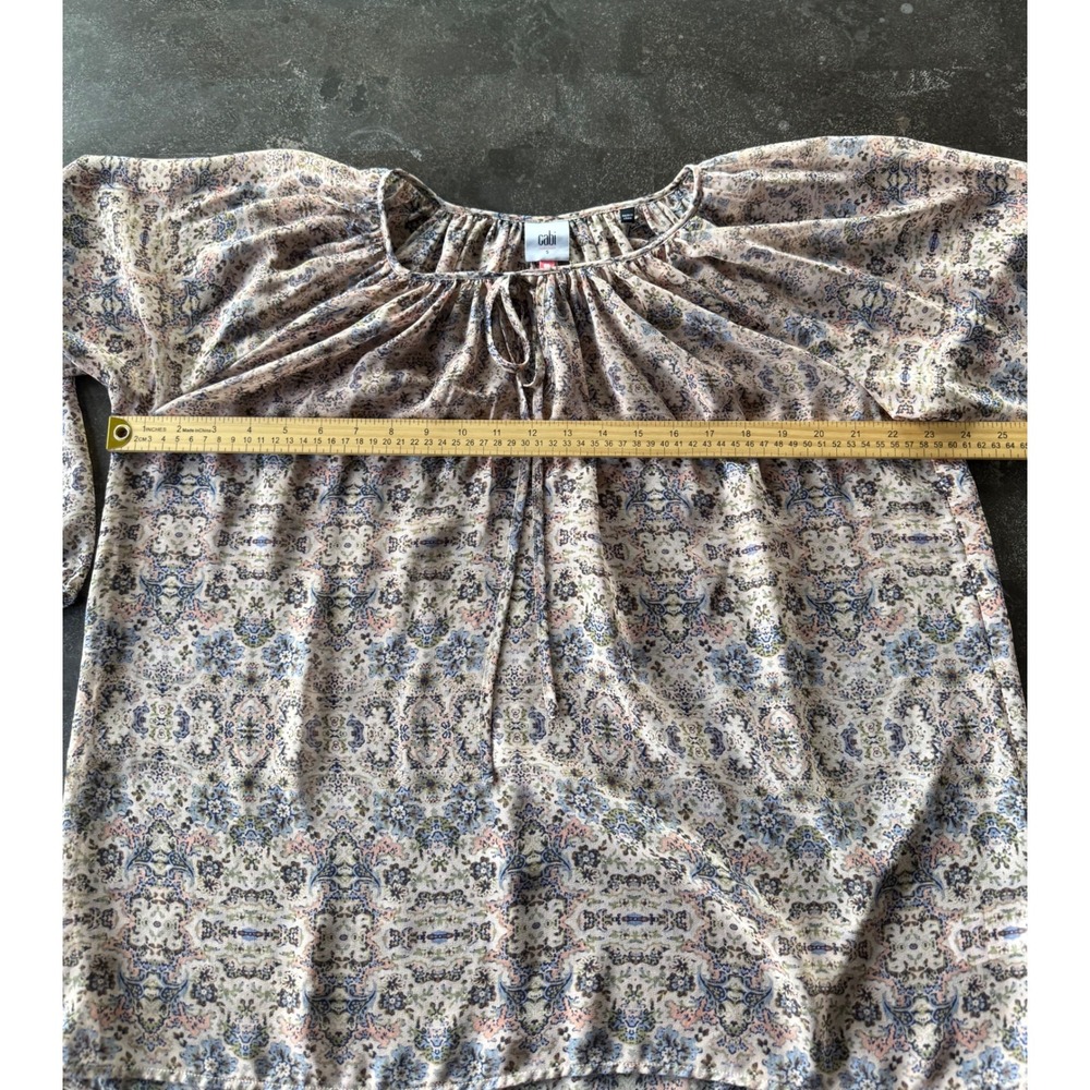 Cabi Women's S Sheer Floral Blouse Tie Neck Cottage Core Peasant Romantic Boho - Picture 7 of 10